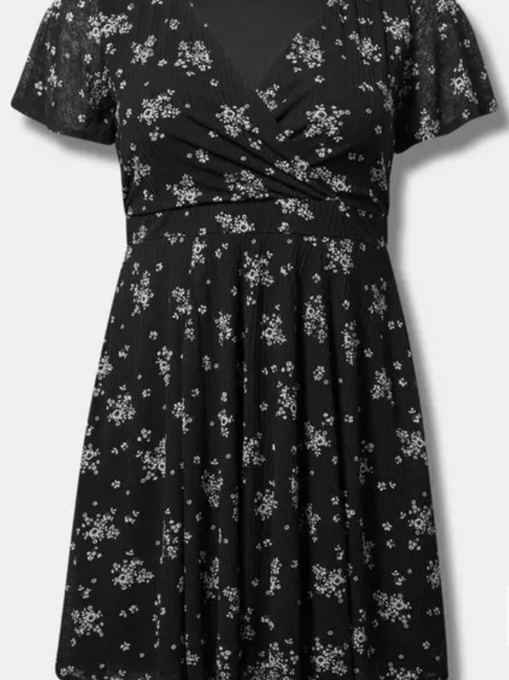 torrid Black Flutter Sleeve Mini Dress with White Floral Ditsy Print